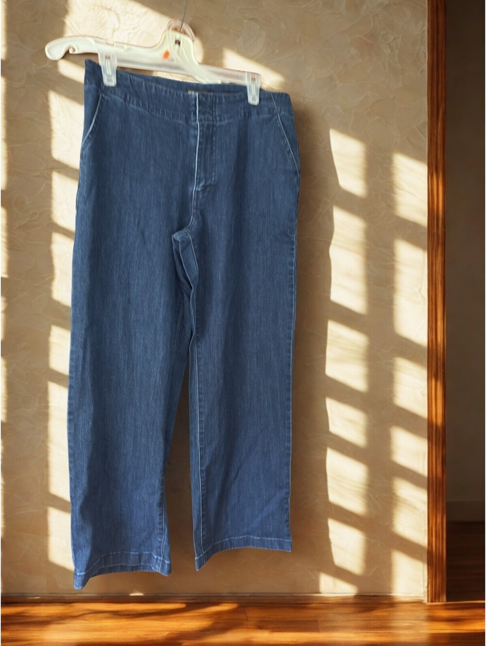 Susan Graver Petite Stretch Denim Wide Leg Trouser Jean Deep Indigo Wash 8P
